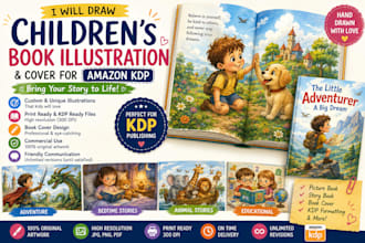 draw children book illustration and cover for amazon KDP