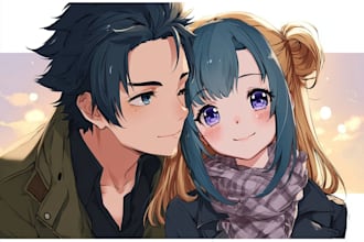 custom anime couple character art  perfect for gifts