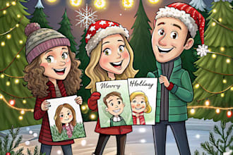 draw christmas caricatures cards and illustration