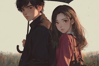 anime couple character art  unique  personalized