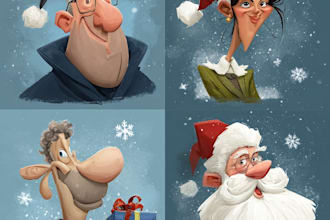 make a christmas caricature, a winter holiday caricature