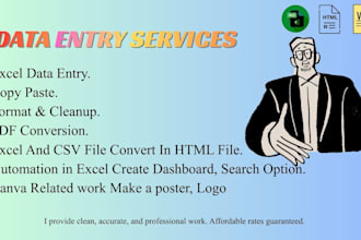 do data entry, copy paste , excel to HTML file