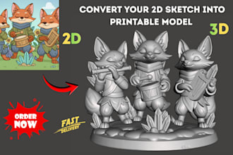 sculpt custom 3d printable stl figure toy model from 2d image for 3d printing