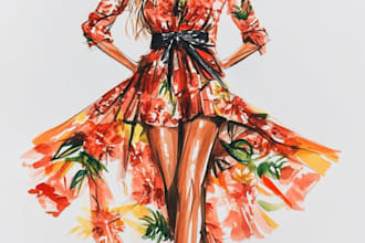 draw a fashion or editorial illustration, sketch, commercial