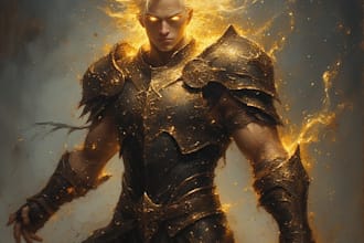 create an epic fantasy anime warrior with effects and dynamic energy