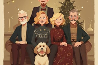 illustrate a romantic family couple portrait