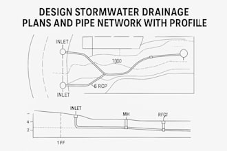 design storm water drainage plans and pipe network with plan and profile