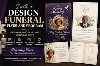 design funeral flyer and program, obituary poster, eulogy, and memorial flyer