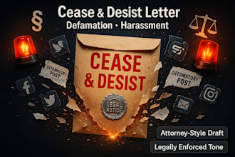 draft a cease and desist letter for defamation, harassment or breach