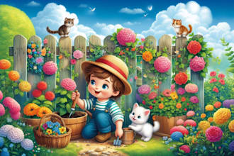 whimsical watercolor children story book illustration and book illustration