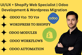 build upgrade odoo module odoo v10 to v19 migrate wordpress to shopify website