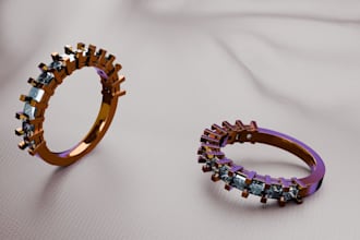 make 3d jewelry design, custom 3d cad jewelry for rendering, 3d ring, necklace,