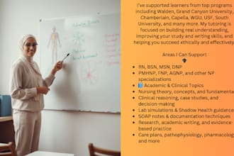 tutor nursing students rn, bsn, msn, dnp, pmhnp, fnp, agnp