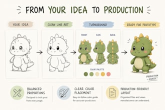 design custom plush toy reference sheet and turnaround for manufacturing