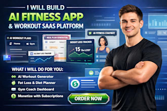 create ai workout app, fitness coach saas, calorie tracker, meal planner and gym