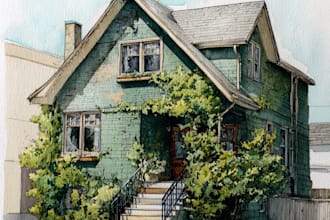 make a stunning watercolor house portrait
