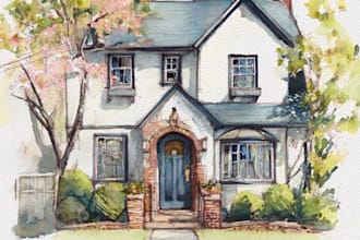 create house or building photo into watercolor art