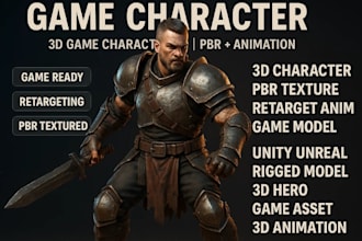 produce 3d game character creation, animation retargeting and pbr texturing