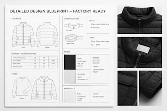do clothing tech pack, activewear tech pack, gymwear, sportwear and flat sketch