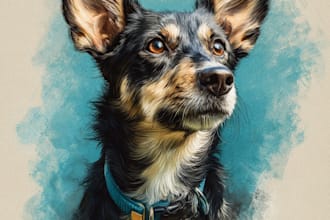 make artistic pet portrait in digital art style illustration