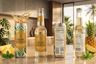 create juice label can label beverage label water bottle and packaging