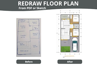 redraw 2d house floor plan from PDF or sketch