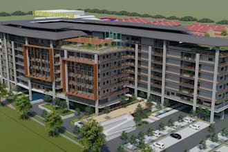 reconstruct multi storey building,facade rendering,high rise cgi,interior design