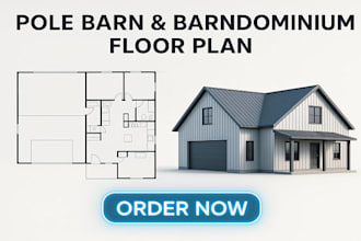 design professional pole barn and barndominium floor plan 2d layout and 3d model