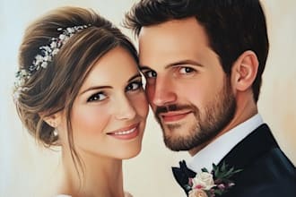 draw flat minimalist wedding couple portrait from photo