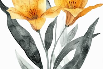 line art illustrations, botanical flowers, plants