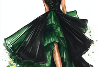 draw a fashion illustration or sketch of a figure in clothes