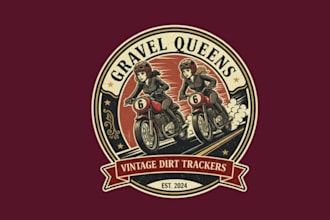create motorcycle girls race vintage logo design with unlimited review