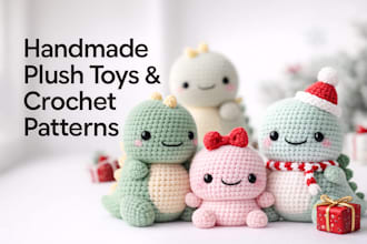 handmade plush toys dinosaur plushie christmas crochet pattern etsy kawaii doll