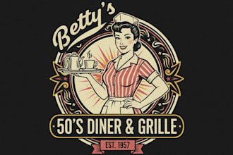 do wonderful diner girls vintage logo design with business