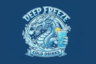 create cold drinks water dragon mascot logo design with unlimited review