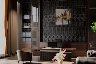 design a modern office interior with realistic 3d renders