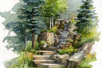draw watercolor drawings of landscape designs or home garden