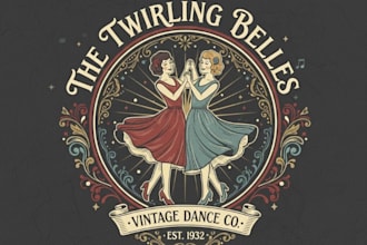make girls couple dance vintage logo design with unlimited review