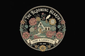design flower home style vintage logo design with unlimited review