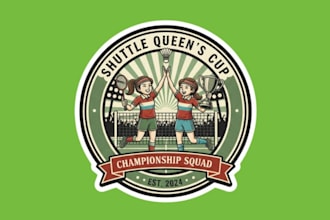 draw wonderful style badminton champion girls mascot logo design