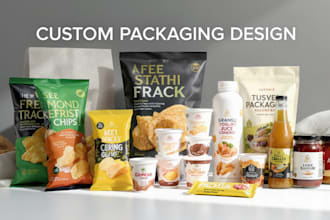 create unique custom product packaging for food, snacks, beverages illustration