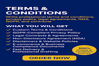 write terms and conditions, privacy policy, legal agreement, nda, gdrp, contract