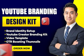 design youtube branding kit, thumbnail system and video identity template
