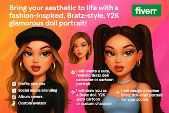 draw you as a bratz doll, y2k glam cartoon, or custom character