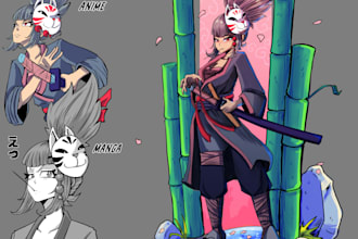 custom manga, anime cartoon illustration