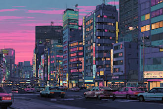 create retro japanese city pop 80s illustration