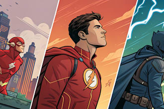 create sequential comic book illustration, book art, covers