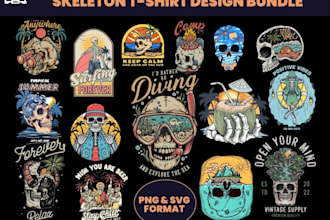 do vintage skeleton summer beach logo and vector t shirt design