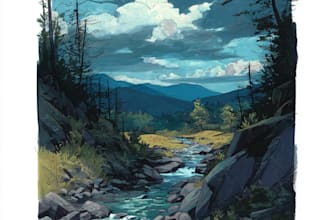 paint a watercolor and gouache landscape illustration