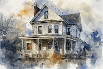 create a painted watercolor house portrait of your home